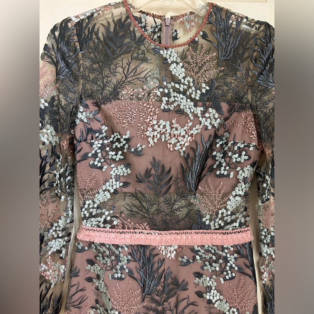 ALEXIS Floral Embroidered Crew Neck Romper, Dusty Rose, Pale Blue, Sz S - Picture 4 of 16